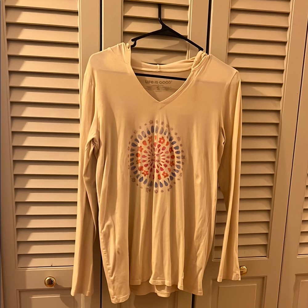 Life Is Good Tan Orange Long Sleeve Hoodie Never Worn